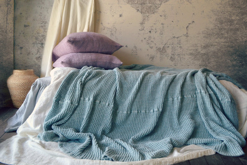 Waffle linen blanket, Duck Egg Blue