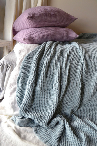 Waffle linen blanket, Duck Egg Blue