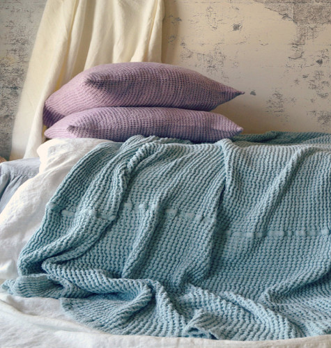 Waffle linen blanket, Duck Egg Blue