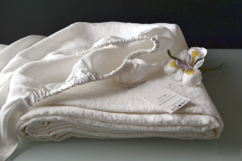 Antique white fitted linen sheet. Stonewashed linen. All sizes