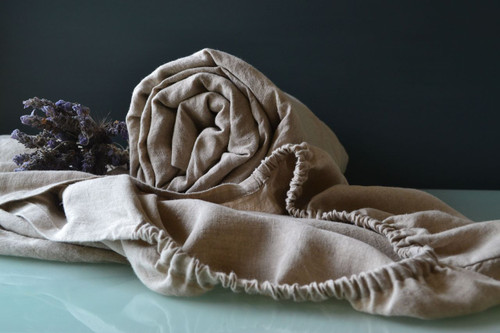 Fitted linen sheet, Natural flax colour (undyed)
