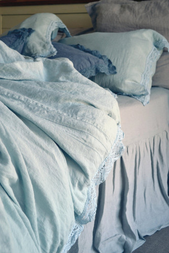 Duck Egg Blue laced linen bedding