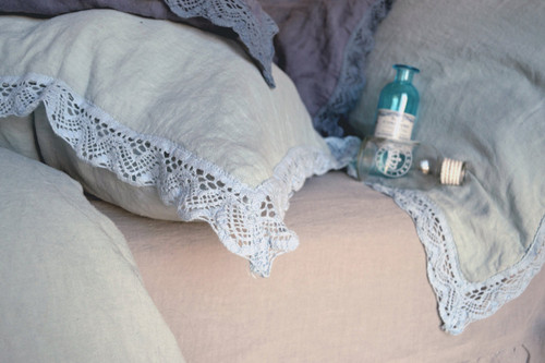 Duck Egg Blue laced linen bedding