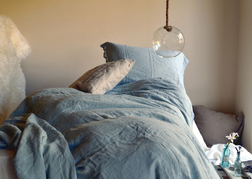 Duck Egg Blue laced linen bedding