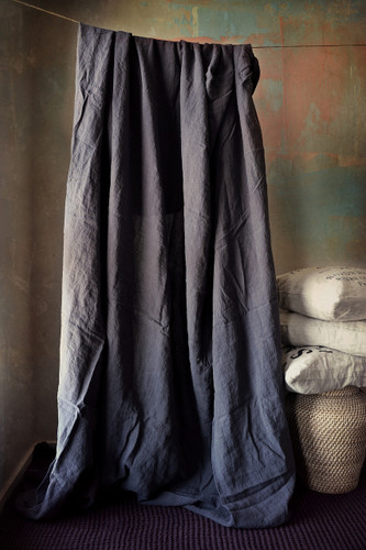 Midnight Blue stonewashed linen fitted sheet