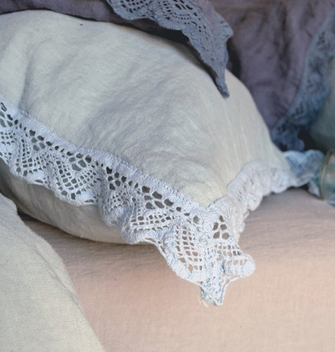 Duck Egg Blue laced linen pillow case