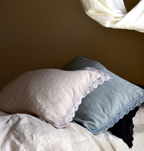 Cream laced linen pillow case