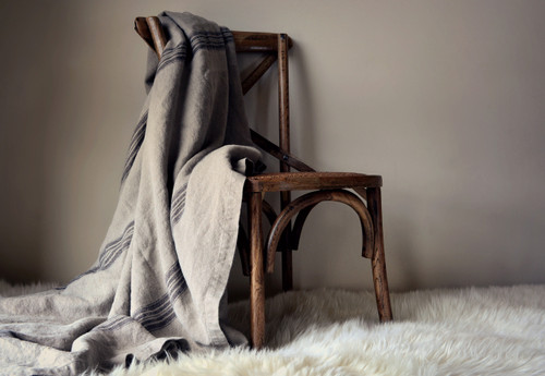 Vintage Grainsack Heavy Linen Coverlet⎮Bed cover, Black stripe