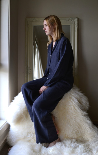 Midnight Blue stonewashed linen sleepwear. Pajama Set