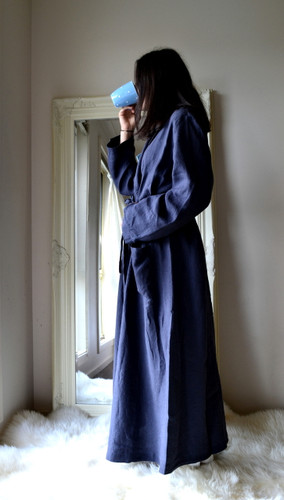 Midnight Blue Stonewashed Linen Bath/Spa Robe