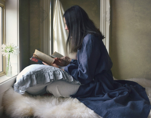 Midnight Blue Stonewashed Linen Bath/Spa Robe