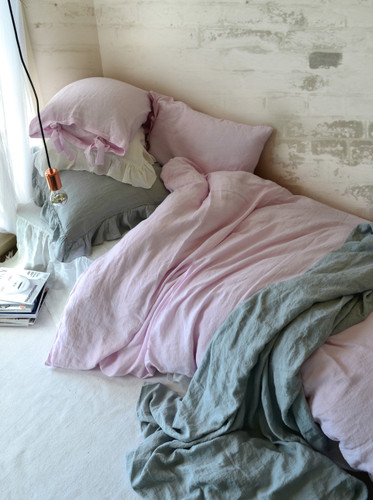 Dusty Pink stonewashed linen duvet cover