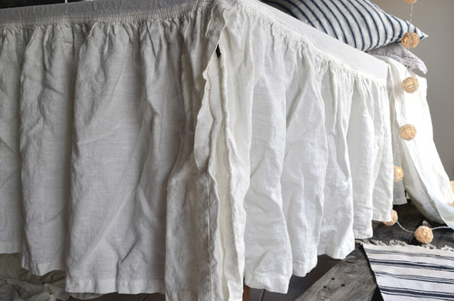 Ivory Heavy weight Linen Ruffled Valance⎮Bedskirt⎮Dust Ruffle