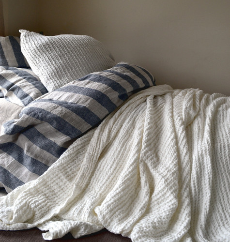 Waffle Linen Blanket, Ivory. Extra Heavy natural linen