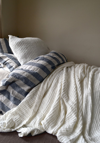 Waffle Linen Blanket, Ivory. Extra Heavy natural linen