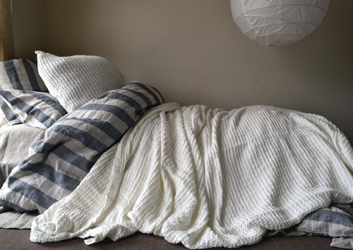 Waffle Linen Blanket, Ivory. Extra Heavy natural linen