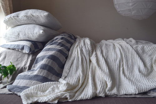 Waffle Linen Blanket, Ivory. Extra Heavy natural linen