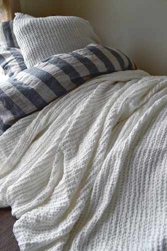 Waffle Linen Blanket, Ivory. Extra Heavy natural linen