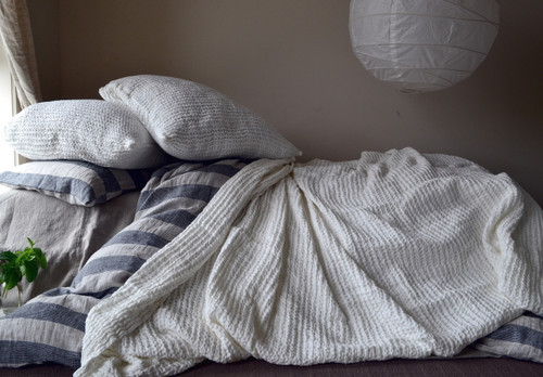 Waffle Linen Blanket, Ivory. Extra Heavy natural linen