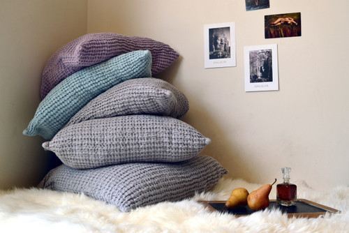 Fossil Grey Waffle Linen Pillow Case. Super heavy weight linen