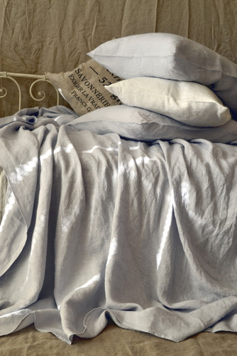 Silver light grey luxurious linen flat sheet