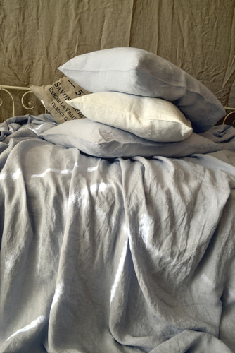 Silver light grey luxurious linen flat sheet