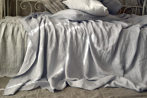Silver light grey luxurious linen flat sheet