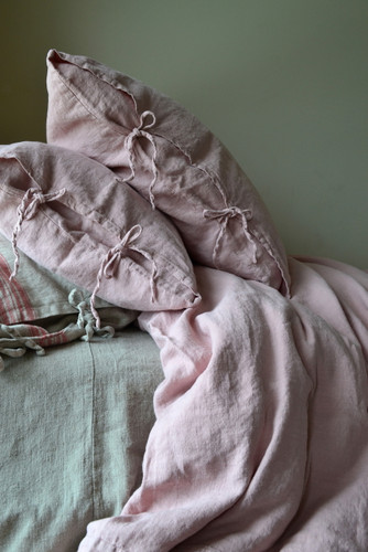 Rose Quartz Rustic Heavy weight linen pillow case with ties