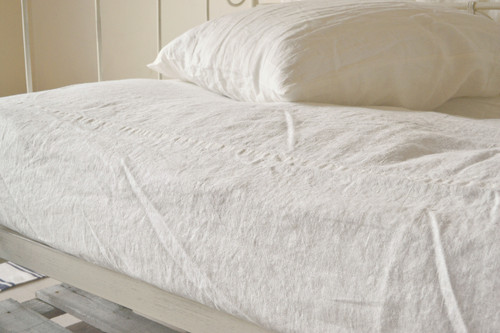 Rustic Rough heavy weight linen fitted sheet, Ivory