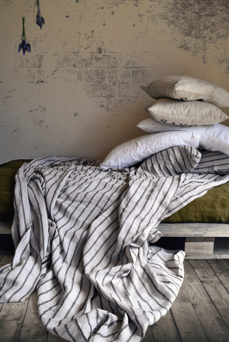 Vintage Black Ticking linen flat sheet