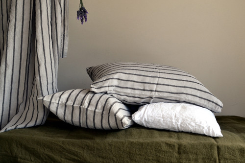 Vintage Black Ticking linen pillow case