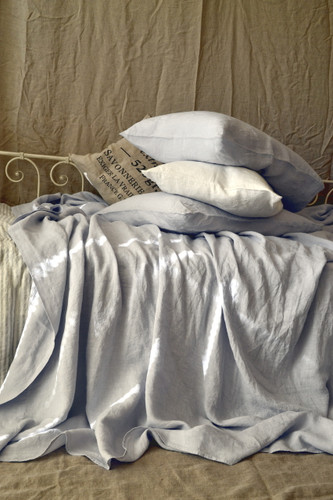 Silver light grey luxurious linen fitted sheet