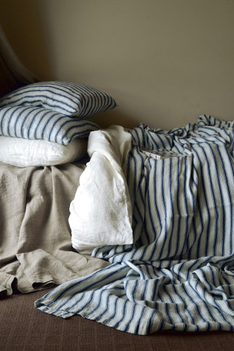 French Vintage Navy Ticking Linen Coverlet/Bed cover