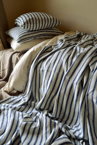 French Vintage Navy Ticking Linen Coverlet/Bed cover