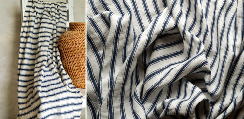 French Vintage Navy Ticking Linen Coverlet/Bed cover