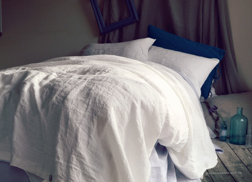 Pure Elegance, Bright white stonewashed linen duvet/quilt cover
