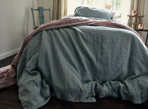 Duck Egg Blue stonewashed linen quilt cover. Heavy weight rustic linen