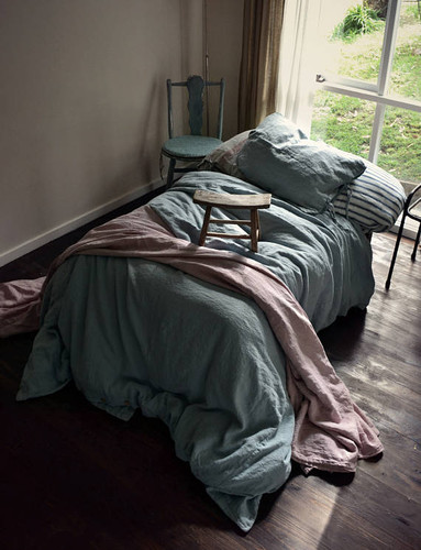 Duck Egg Blue stonewashed linen quilt cover. Heavy weight rustic linen