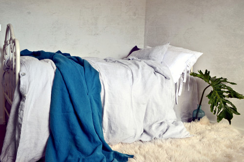 Silver light grey stonewashed linen duvet/quilt cover