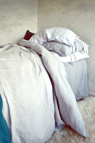 Silver light grey stonewashed linen duvet/quilt cover
