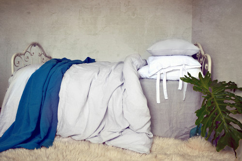 Silver light grey stonewashed linen duvet/quilt cover
