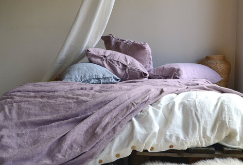 Faded Lilac Heavy weight Rustic linen pillow case with ties