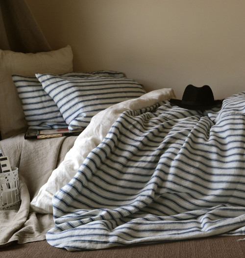 French Antique Ticking Natural Linen Quilt Cover