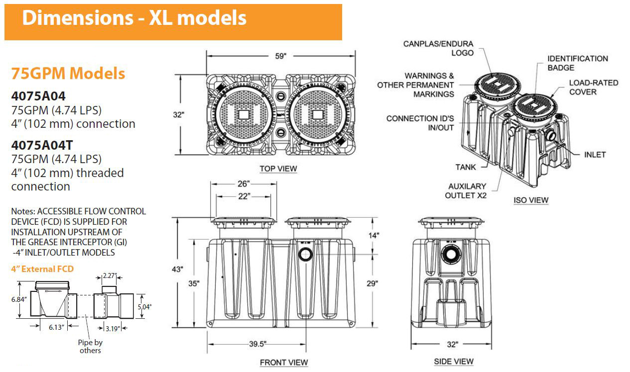 XL Grease Interceptor 75 GPM Specs