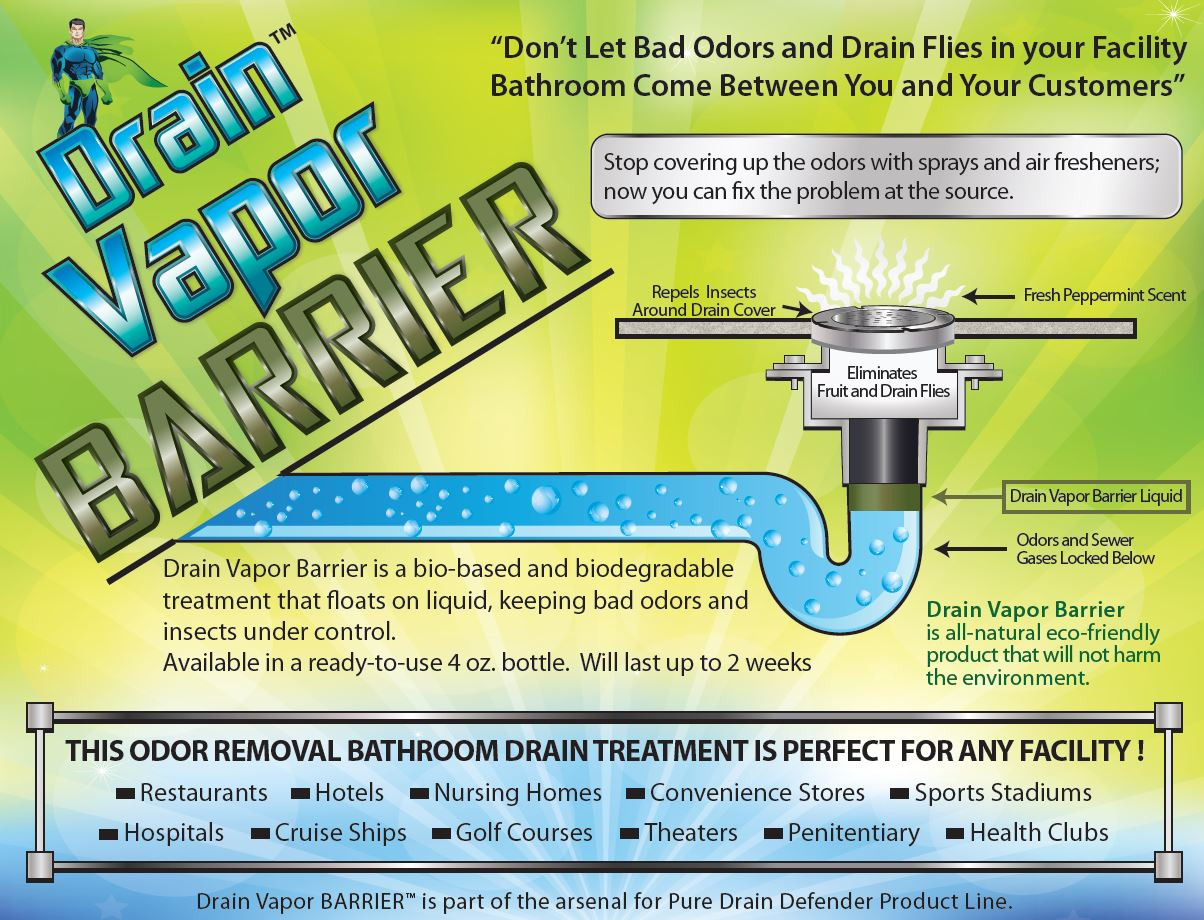 Drain Vapor Barrier biodegradable treatment for bathroom drain odors