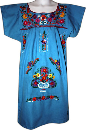 Mexican Fiesta Embroidered Dress Turquoise Size 4