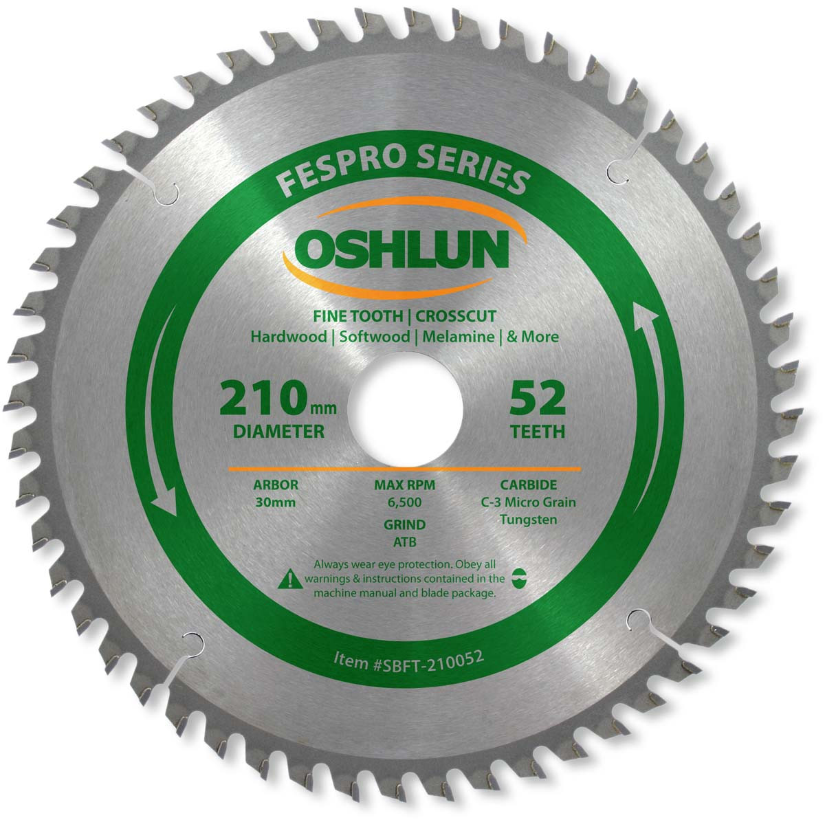 FesPro Saw Blade, 210mm x 52T x 30mm Arbor, Oshlun SBFT210052