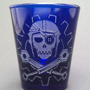 Steamy Roger shot glass (blue)