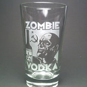 Zombie Vodka etched beer glass