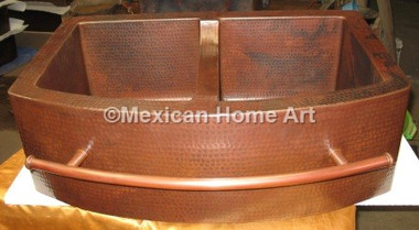Copper Farmhouse Sink Double Well 33x22x10 Rounded Front 8